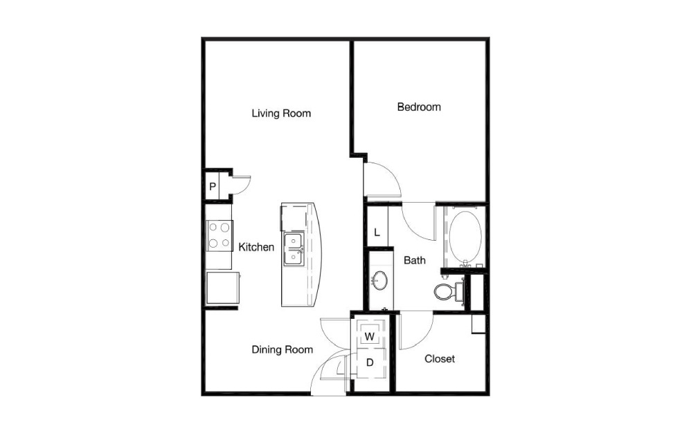 A10 - 1 bedroom floorplan layout with 1 bath and 702 to 721 square feet.
