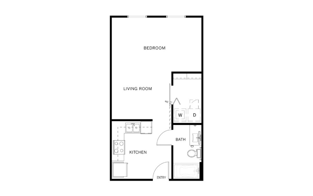 E2 - Studio floorplan layout with 1 bath and 497 to 507 square feet.